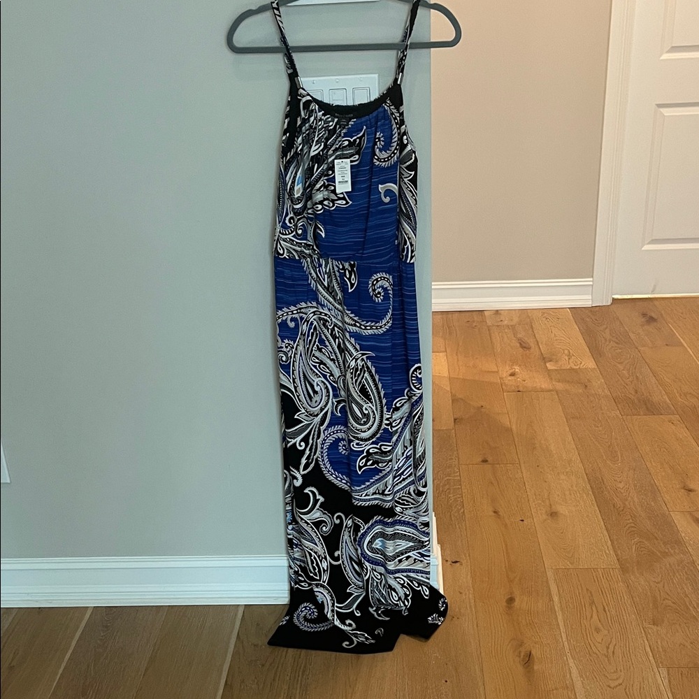 White House Black Market Blue and Black Patterned Dress